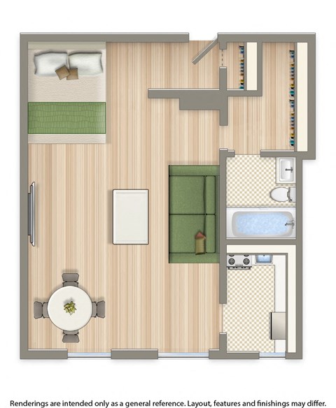 Floor plan for studio, 1 bath, 417 sqft